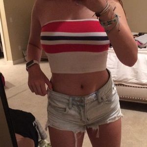 red white and blue striped tube top